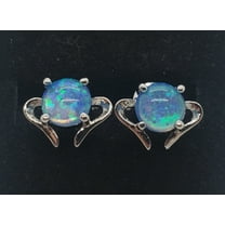 7.9mm Blue Opal Sterling Silver Earrings