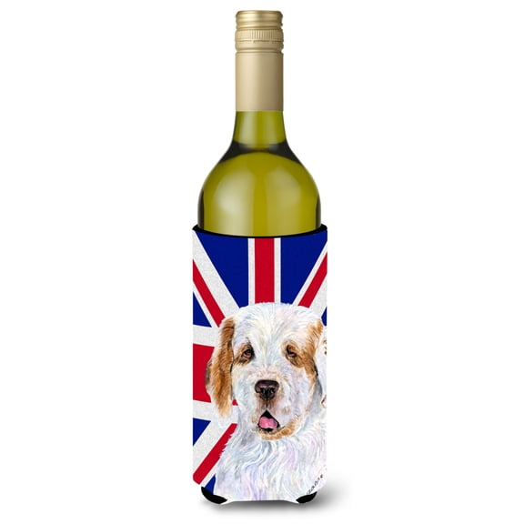 Clumber Spaniel with English Union Jack British Flag Wine Bottle Hugger