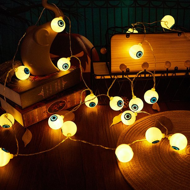 Luces decorativas de Halloween Luces de cadena solares blancas cálidas Globo ocular 10 LED 1,5 M Hugtrwg Para estrenar