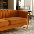 thumbnail image 2 of Modern 3 Seat Velvet Sofa with Gold Accents & Channel-Tufted Design, Removable Cushions, Stainless Steel Legs – Luxe Mid-Century Accent for Living Room, Office, Apartment – Vibrant Orange, 2 of 7