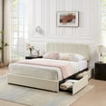 thumbnail image 2 of VECELO Queen Upholstered Platform Bed Frame with 4 Storage Drawers and Adjustable Headboard, Wooden Slats Support, No Box Spring Needed, Beige, 2 of 7