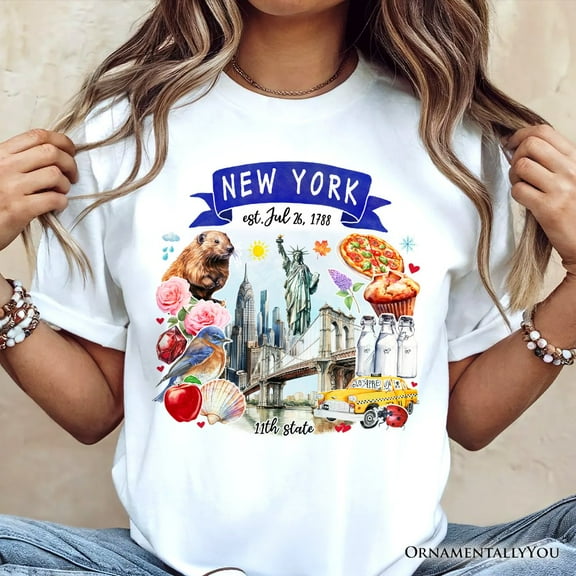 Artistic New York State Themes and Landmarks T-Shirt, Tee for History and Travel Lovers
