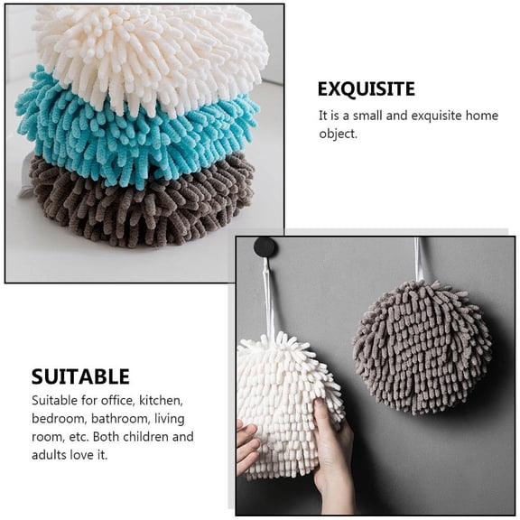 OUNONA Set of 3 Quick-Dry Hanging Hand Towels, Absorbent Spherical Towels in Assorted Colors for Kitchen and Home Use