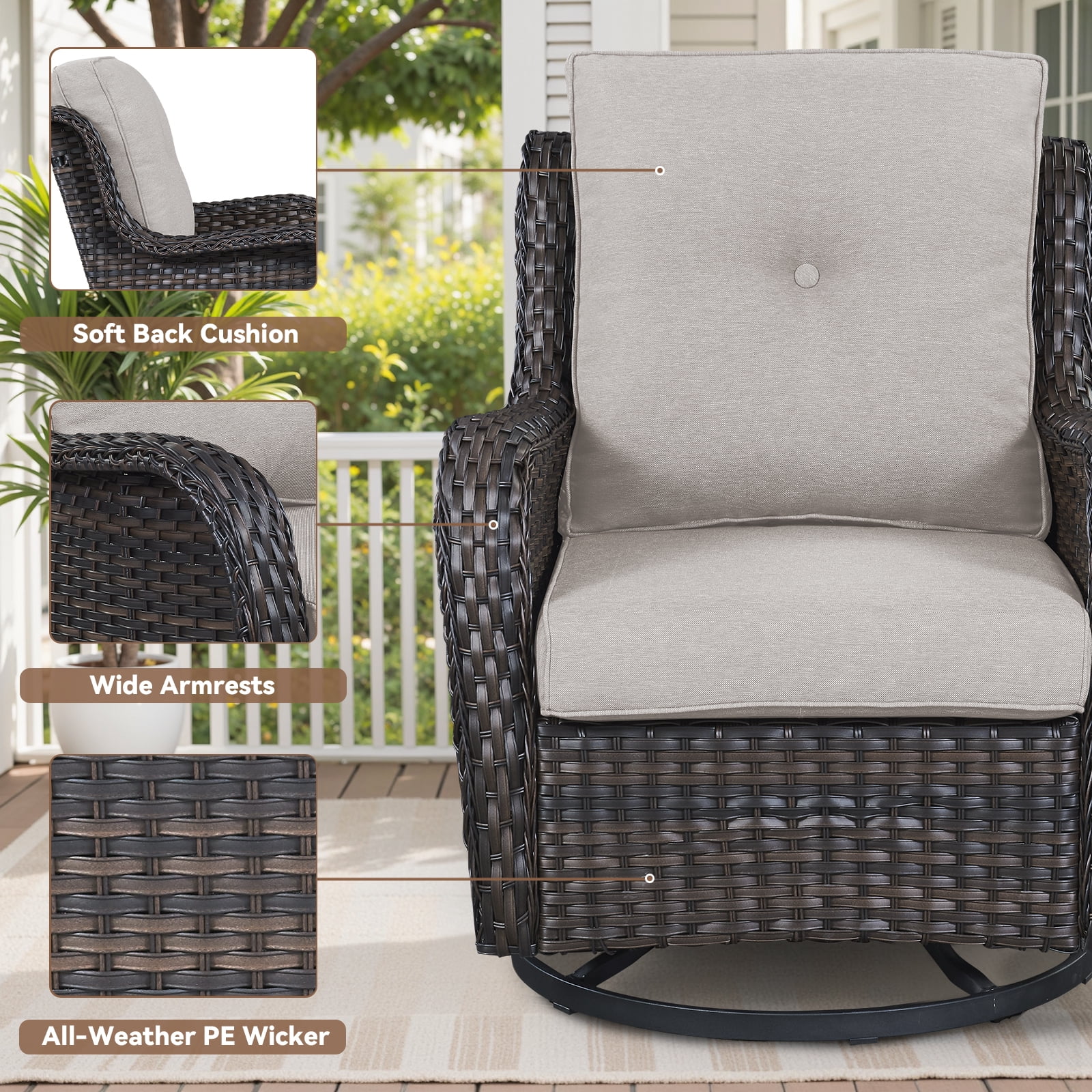 Bellefurn 11 Pieces Patio Furniture Sets with Fire Pit and Swivel Rocker Chairs,Outdoor Furniture with Fire Pit and Side Table Outdoor Conversation Set for Porch Deck Backyard Poolside