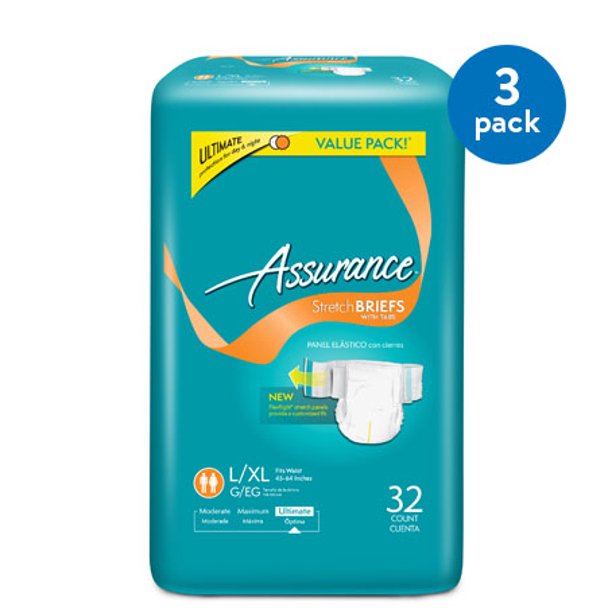 3 Pack Assurance Incontinence Stretch Briefs With Tabs Unisex Ultimate L Xl 32 Ct Walmart Com Walmart Com