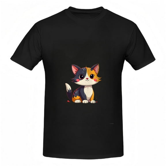 Cute Cartoon Cat Cotton Short Sleeve T-Shirt for Women - Colorful Multi - Patch Design Playful & Whimsical Tee Top