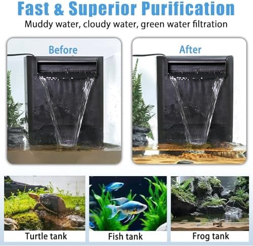 290GPH Turtle Tank Filter for 20-85 Gallon, Turtle Filter Low Water Level Available and Flow Adjustable, Turtle Water Filter for Shrimps Amphibians Turtle Tank Saltwater Freshwater Crystal Clear