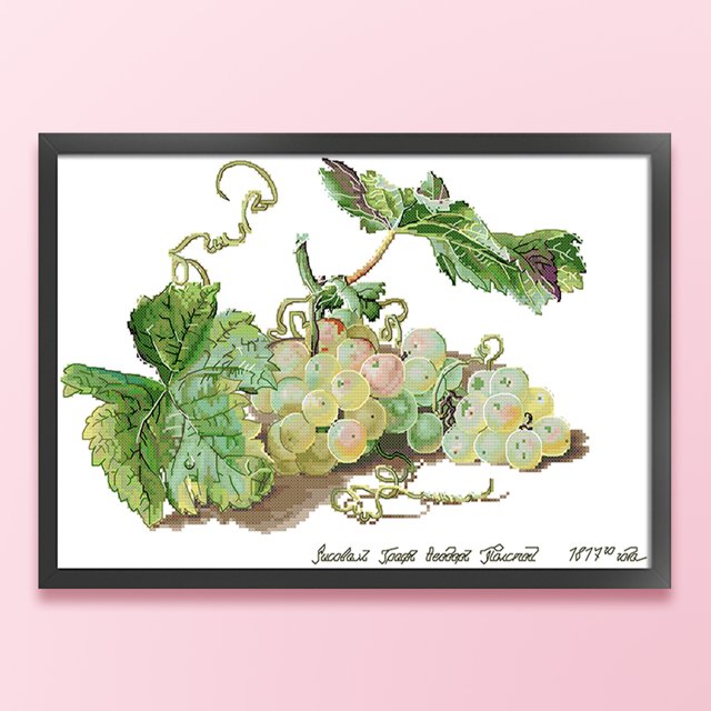 Cuadros Decorativos Bordado parcial Hilo de algodón ecológico Kit de punto de cruz de uva contado de 14 quilates (J590) Wdftyju embutido en tela