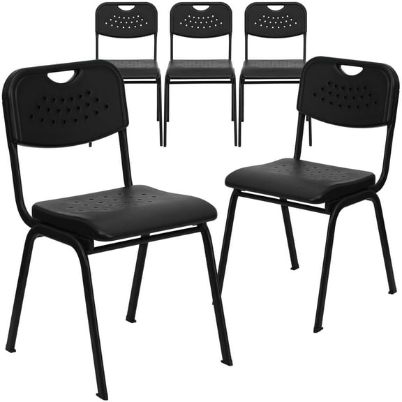 Flash Furniture 5 Pack HERCULES Series 880 lb. Capacity Black Plastic Stack Chair with Open Back and Black Frame