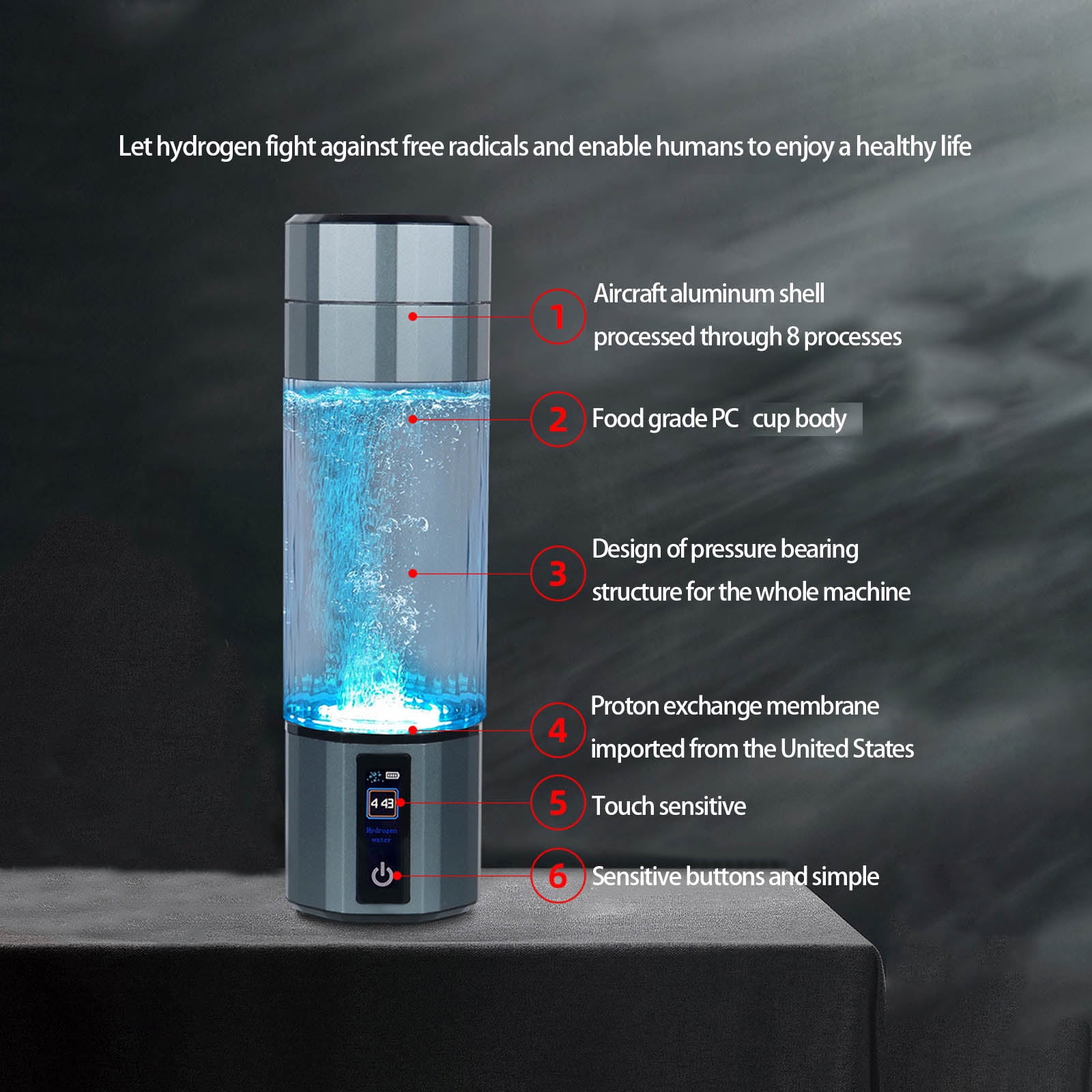 Travel-Friendly Water Bottle, Auto Electrolysis & Sturdy Borosilicate Glass for Daily