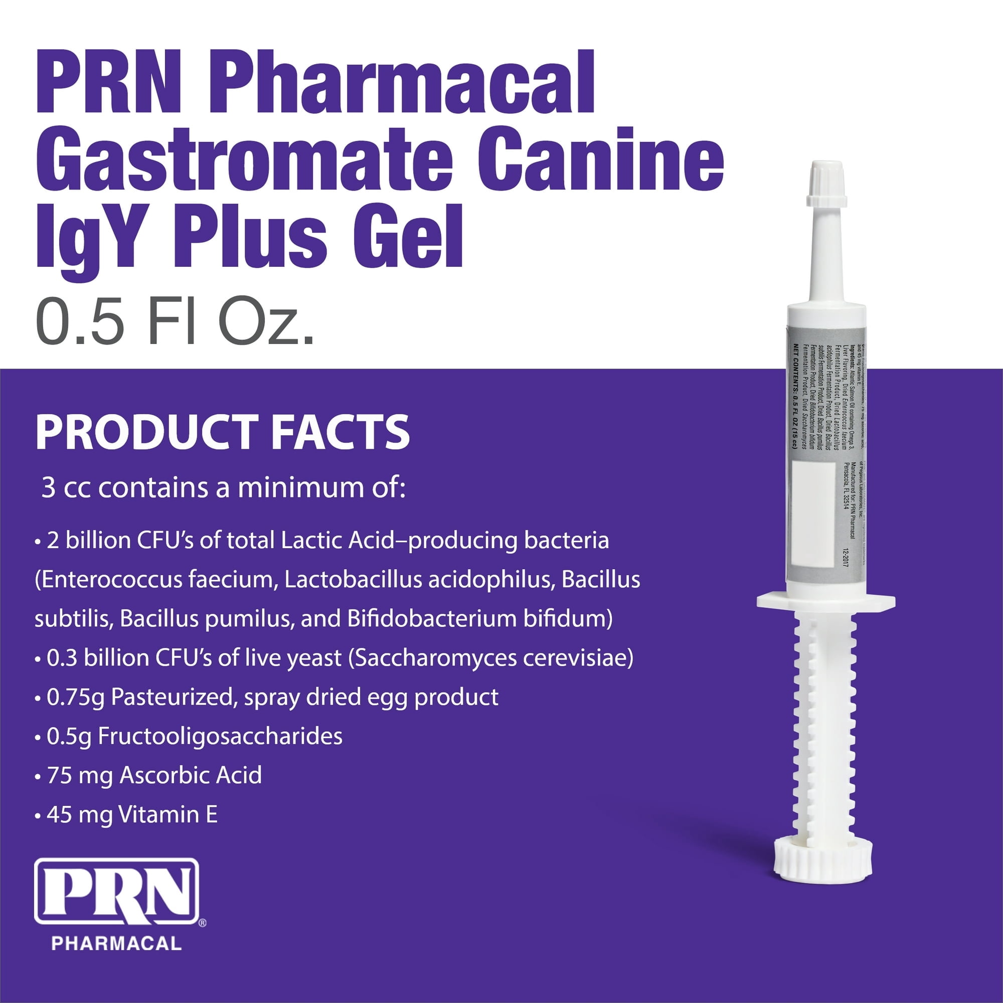 PRN Pharmacal Gastromate Canine IGY - Dog and Puppy Oral Probiotic Supplement to Help Support Digestive Health - With Antioxidants, Vitamins, Dietary Fiber - Salmon and Pork Flavoring - 12 mL Syringe