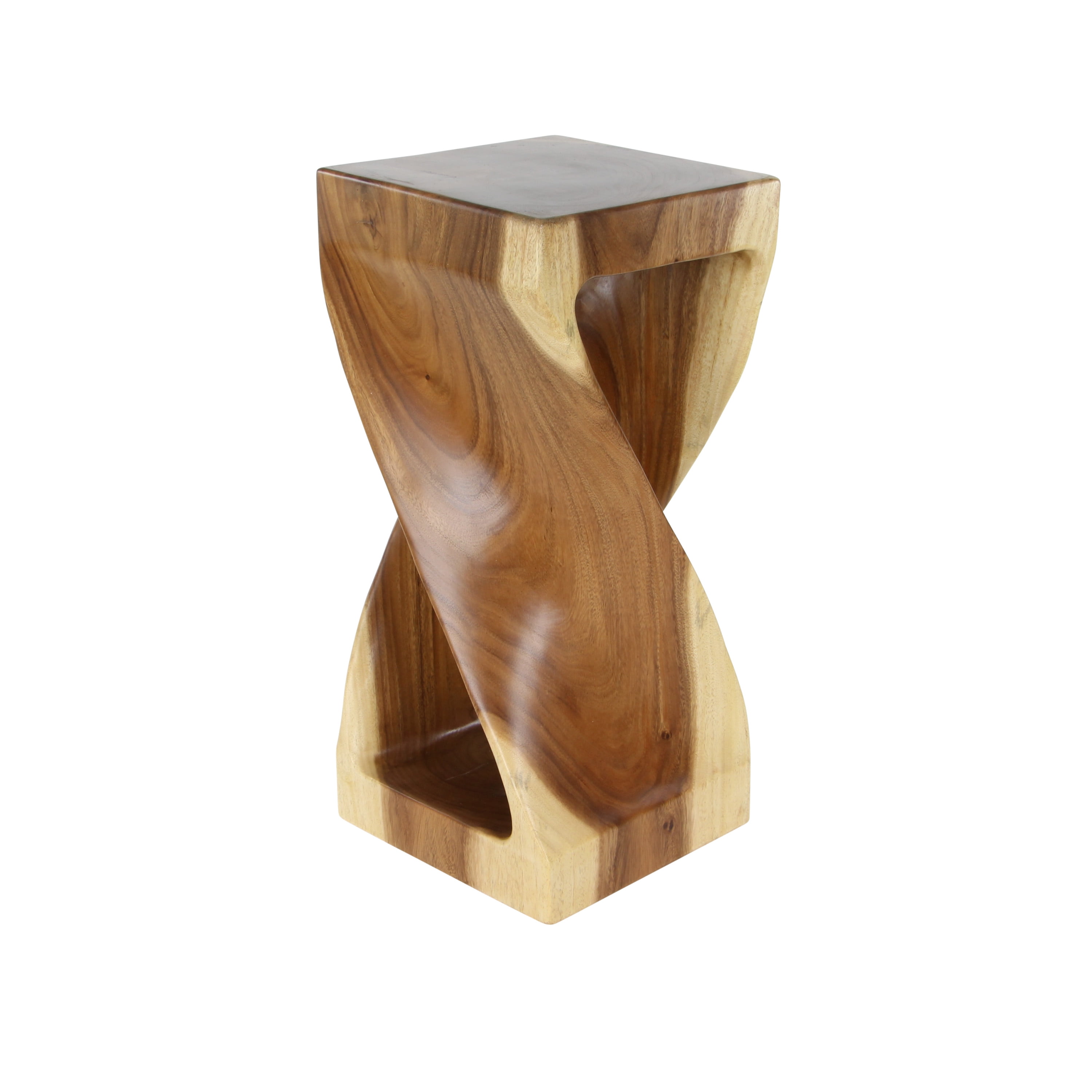 DecMode 12" x 25" Brown Suar Wood Handmade Accent Table with Spiral Base, 1-Piece