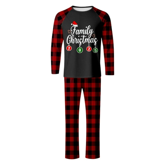 KHONTS Family Matching Christmas Pjs Sets Festive Printed Outfits Long Sleeve Plaid T Shirts and Pants for Parents and Kids Men XL