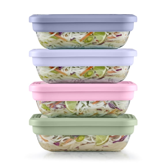 Ello Fresh Stack Glass 3.7cup 8piece Meal Prep Set, Designed to Help with Everyday Organization, and Meal Preparation