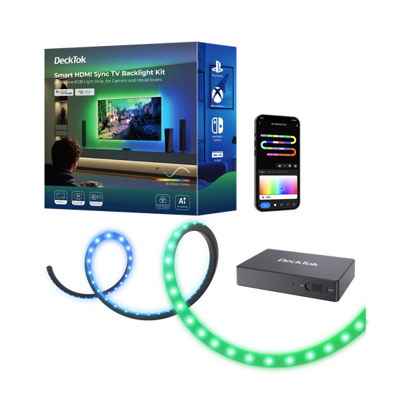 DeckTok HDMI TV Backlight Smart Rgb Color Changing LED Strip Lights for 55–65" Tvs