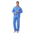 thumbnail image 3 of GLOBAL Men's 100% Cotton Long Sleeve Pajama Set, Breathable Lightweight Button Down Nightwear with Pants, S-3XL, 3 of 7