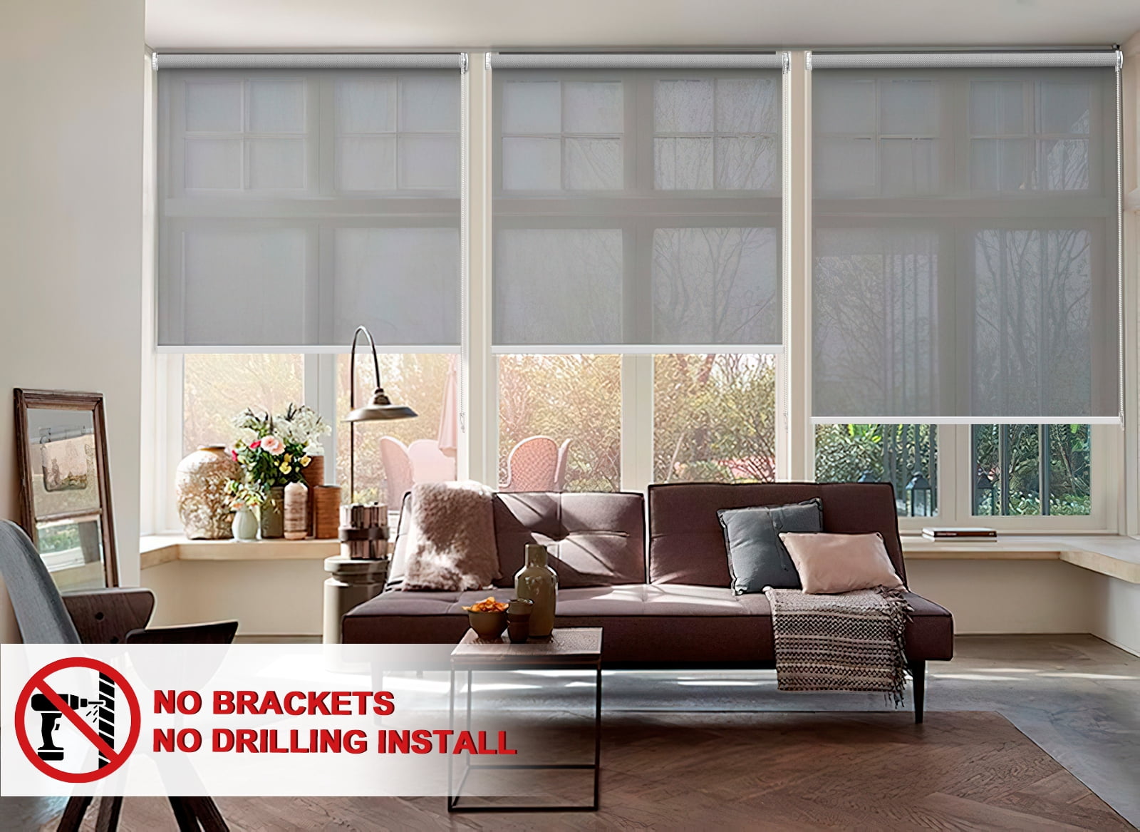 Keego No Drilling Roller Shades Free Tear Down Light Filtering Privacy Windows Blinds Customizable Color and Size for Home Office and Windows Gray 16"w x 36"h