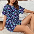 thumbnail image 4 of Xecao Skull flower tie dye Pattern Women's Short Sleeve Pajama Set Soft Sleepwear Lounge Set with Button Front Top and Drawstring Shorts with Pockets-X-Large, 4 of 6