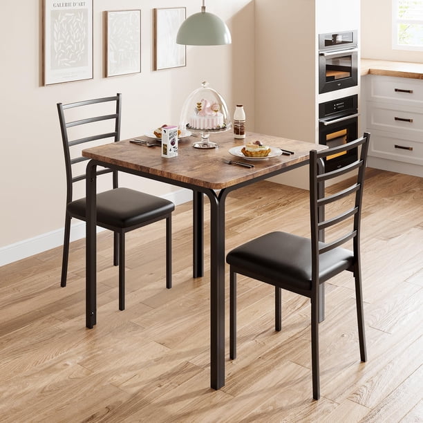QinaQin Juego de comedor cuadrado para 2 personas, mesa y 2 sillas, diseño compacto para cocina, comedor o departamento de espacios pequeños