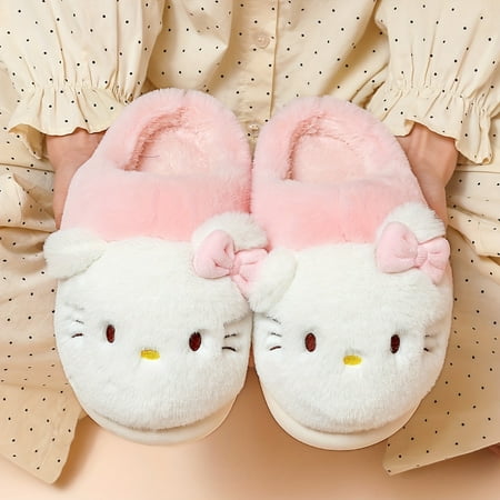 

KCKTHDN Cute Hello Kitty House Slippers For Women Men Indoor And Outdoor Cute Fuzzy Slippers Warm Plush Bedroom Shoes Winter Gifts For Women