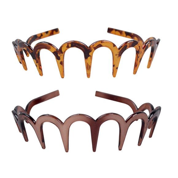 2 uds., cómoda diadema con peine de dientes de tiburón para mujer, diadema con dientes en U, accesorio para el cabello para mujer (color café oscuro + marrón)
