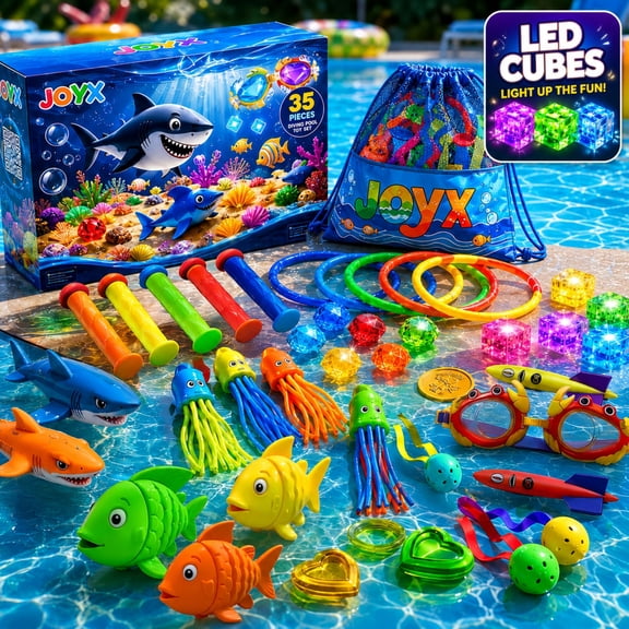 35 Pcs Glow Pool Diving Toys w/ LED Cubes & Goggles – Fun Summer Swim Learning for Kids