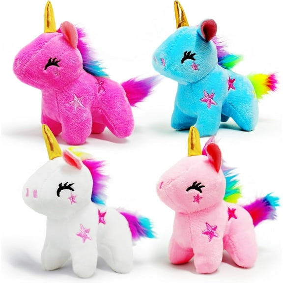 4 Pack Unicorn Stuffed Animal Plush Toys for Kids, Cute Unicorn Plushies, Kawaii Plush Toys, Small Valentines Day Stuffed Animals for Christmas Decorations, Home Decor, Kids Prizes