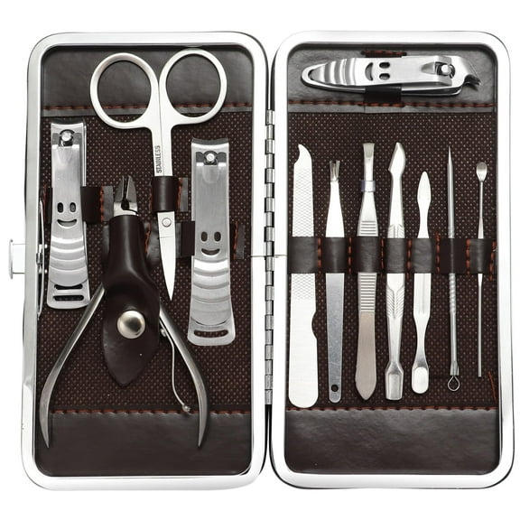 Manicure Set Pedicure Kit Stainless Steel 12 Pcs Set Toe Finger Nail Clipper Personal Care Grooming For Men Women with Luxurious Travel Case - Silver