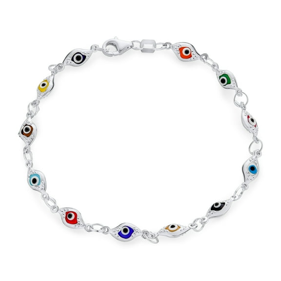 Bling Jewelry Womens Turkish Multicolor Evil Eye Strand Bracelet with Sterling Silver Charms