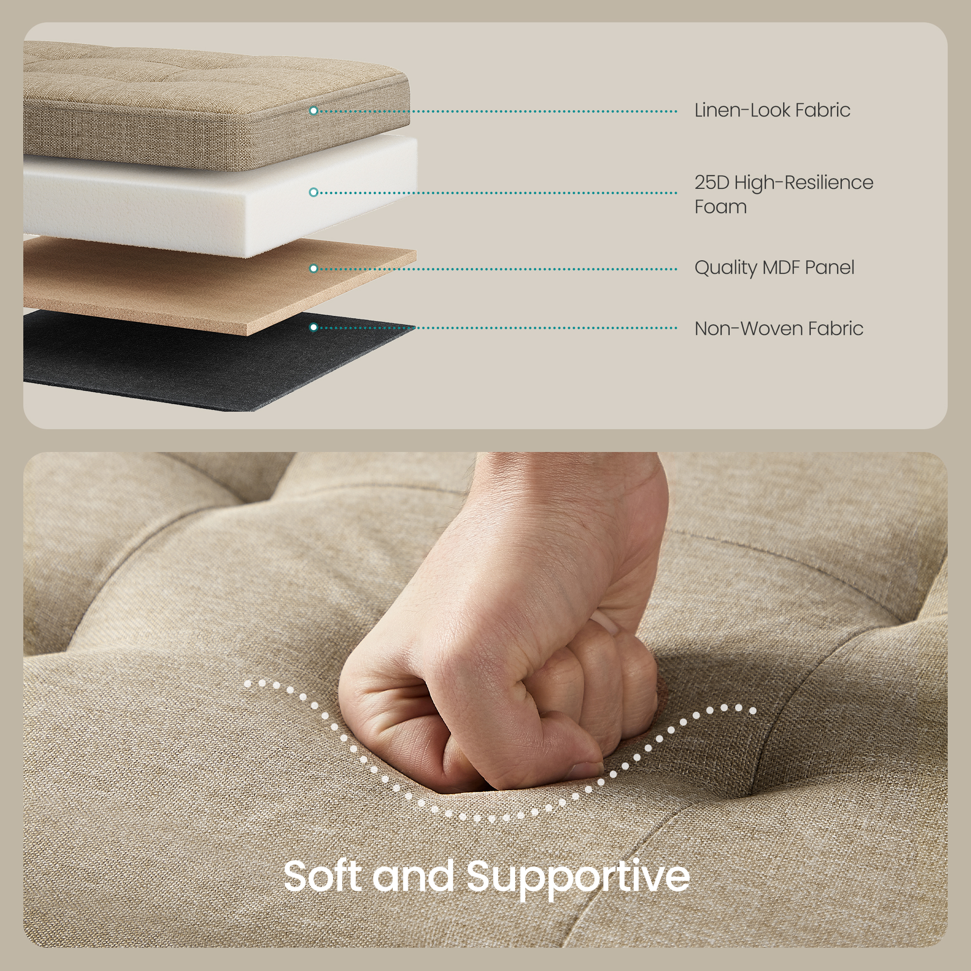 SONGMICS Storage Ottoman Bench, 15 x 30 x 15 Inches, Ottoman with Storage, End of Bed Bench, for Living Room, Bedroom, Camel Brown