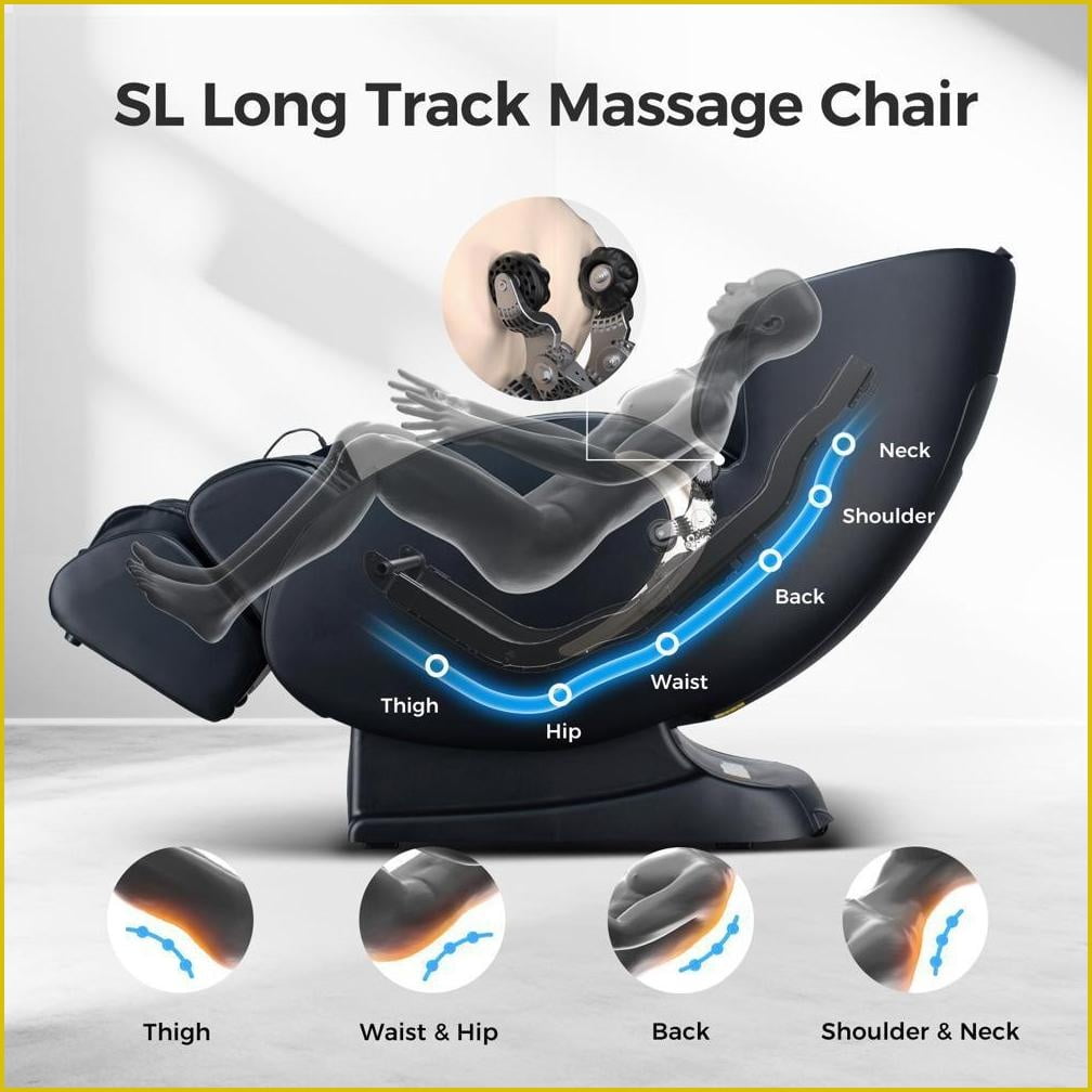 Massage Chairs, BOSSCARE 3D Zero Gravity Full Body Shiatsu Recliner with Voice & APP Control | Black | Leather