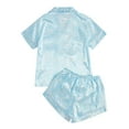 thumbnail image 6 of Womens Pajama Set Casual Silk Satin Short Sleeve Top & Shorts Women Sleepwear,Light Blue,L, 6 of 7