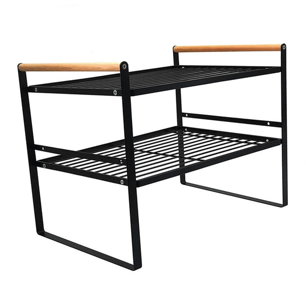 Estante de Almacenamiento de Cocina de Doble Capa Estante Organizador de Cocina Antreslizante Multifuncional de 2 Niveles Con Diseño de Inspiración Japonesa, Construcció