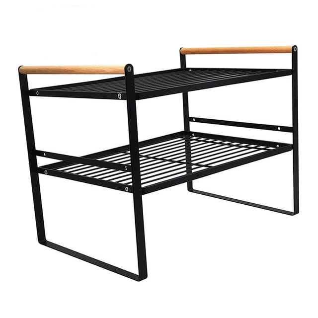 Estante de Almacenamiento de Cocina de Doble Capa Estante Organizador de Cocina Antreslizante Multifuncional de 2 Niveles Con Diseño de Inspiración Japonesa, Construcció