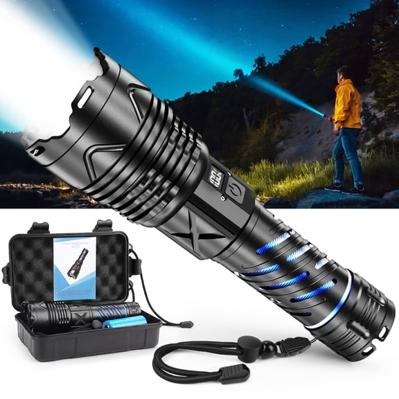 Juyafio Rechargeable Flashlight, 300,000 High Lumen,5 Light Modes, USB-C Fast Charging, Waterproof Portable Flashlight for Camping, Emergency, Home and Outdoor Use