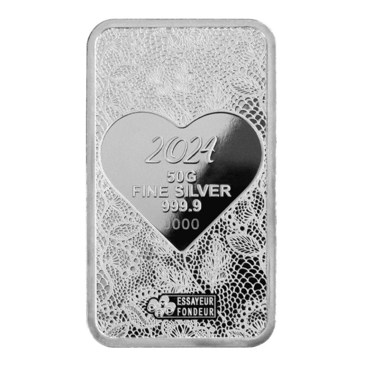 2024 Pamp Love is Precious Heart Holographic 50 Gram Silver Bar in Assay