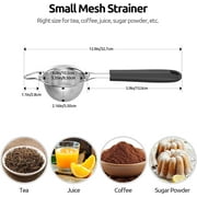 U-Taste Small Fine Mesh Strainer: 18/8 Stainless Steel 3.35in 30 Mesh Kitchen Food Sieve with Sturdy Riveted Silicone Handle, Heavy Duty Deep Handheld Metal Colander for Tea, Juice (Black)