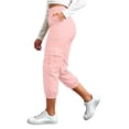 thumbnail image 5 of WIZUTIZ Women's Solid Color High Rise Cropped Jogger Pants with Decorative Buttons Elastic Waist Side Pockets Tapered Ankle Casual Trousers Soft Stretchy, 5 of 7