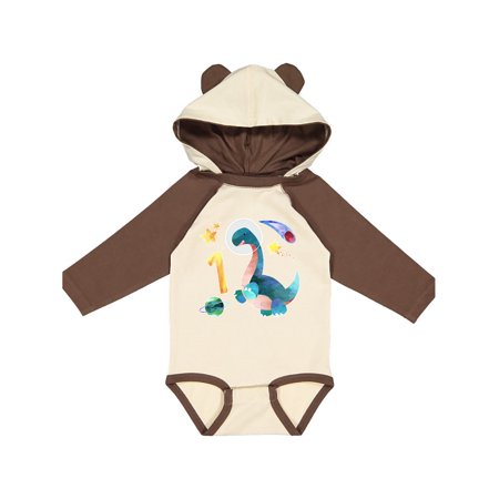 

Inktastic First Birthday Dinosaur Astronaut with Stars and Planet Gift Baby Boy or Baby Girl Long Sleeve Bodysuit