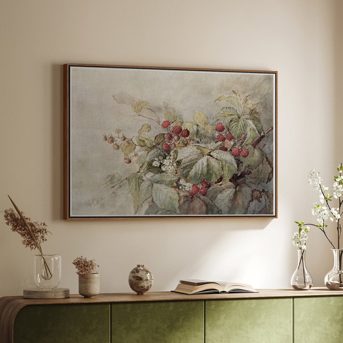 Vintage Botanical Print-V By Wexford Home Framed in Walnut Wood Gallery Wrapped Canvas 27 in. x 41 in.