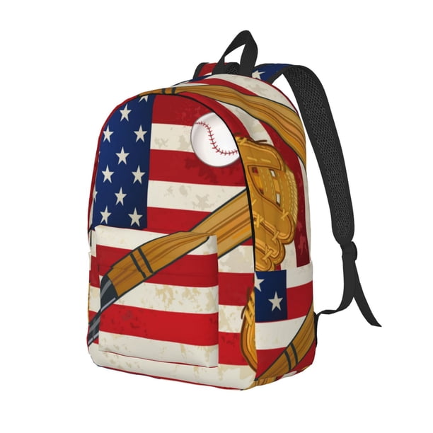 Disketp American Flag And Baseball print Canvas Backpack Lightweight Travel Daypack Student Rucksack Laptop Backpack-