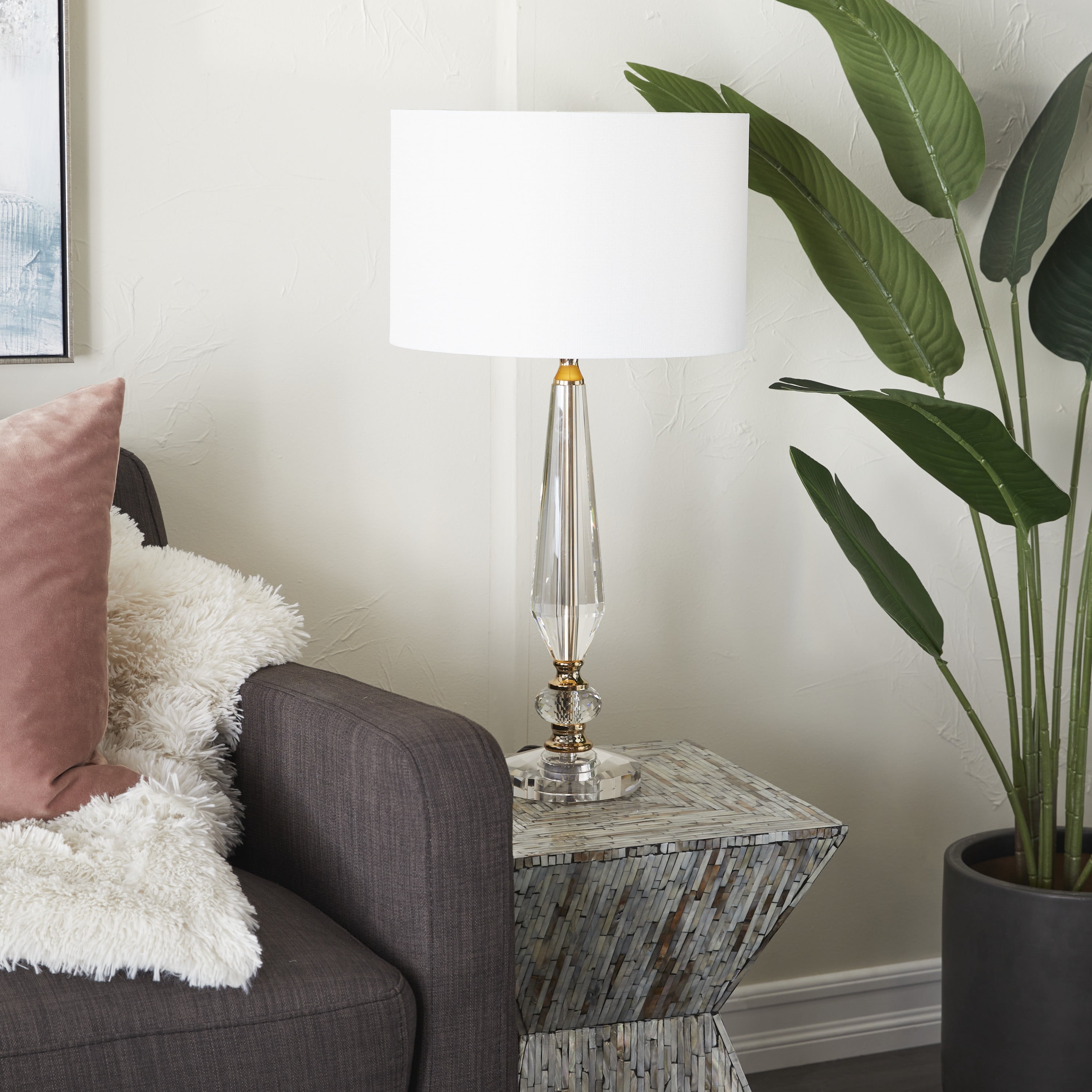 DecMode 27" Clear Buffet Lamp with Cream Linen Shade