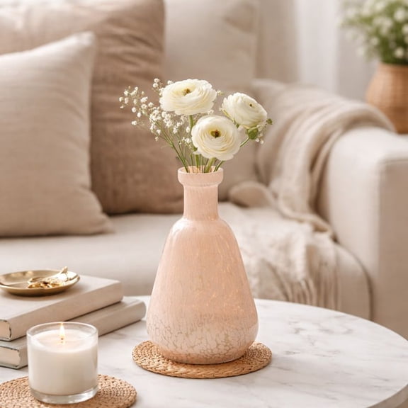 Expobazaar Glass Vase | Elegant White Splatter Glass Vase | Chic Modern Home Décor Accent |7”