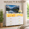 thumbnail image 2 of Zocalo Cómoda de 6 Cajones con Luz LED RGBW, Mueble de Almacenamiento con 2 Estantes Abiertos, Ideal para Dormitorio y TV de hasta 60", Blanco, 2 of 10