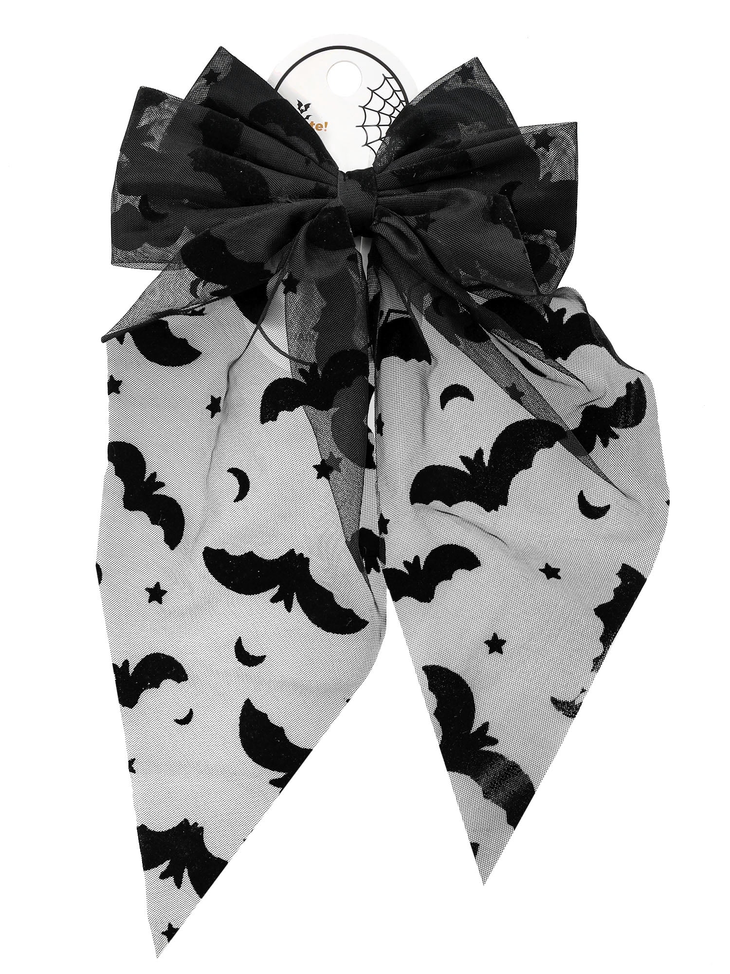 Way to Celebrate Halloween Women's Sheer Bat Hair Bow, Black, 1 Piece, Barrette Hair Clip