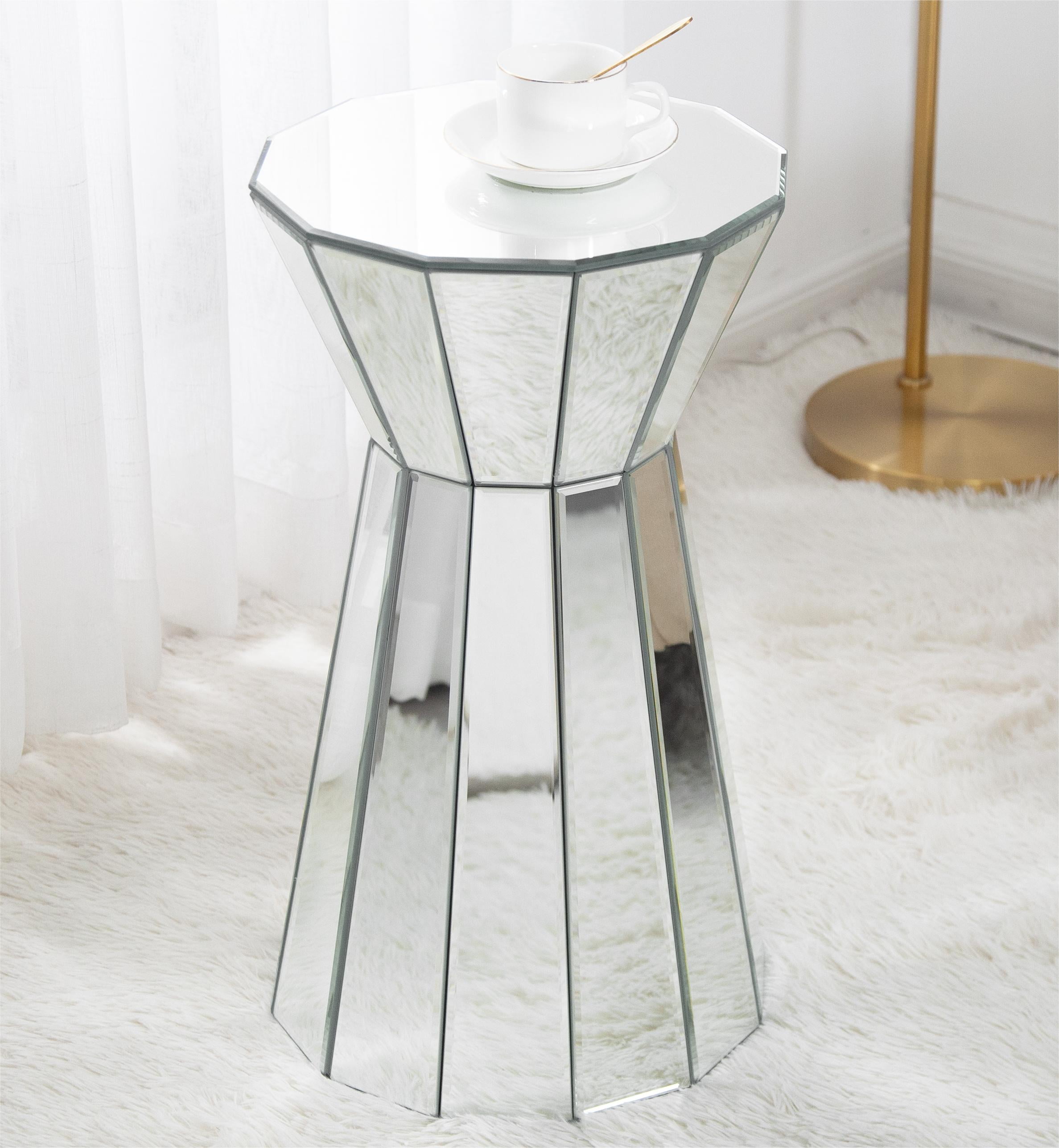 SHYFOY Mirrored End Table for Living Room Modern Side Table, 22in Tall