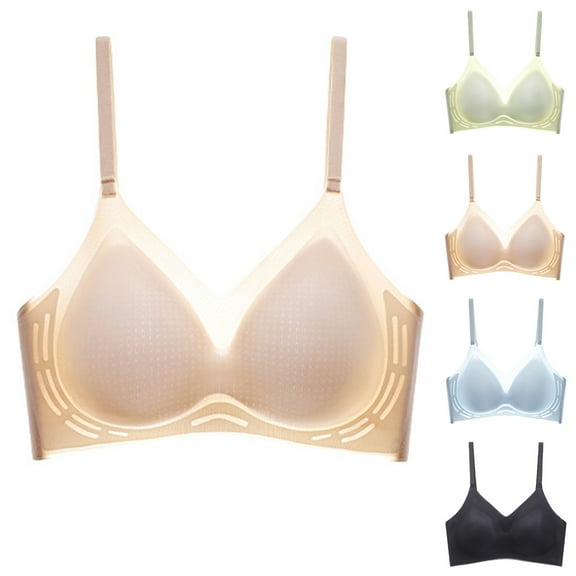 ATOYSOY Women's Everyday Bra Wireless Breathable Push Up Underwear Smoothing Comfort Bra Triangle Bralette Bra Deep V Beige L
