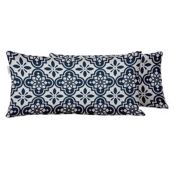 VargottamIndoor/OutdoorPolyester FabricLumbarPillowCover,All-Weather Waterproof Rectangular Cushion Case for Patio Furniture,16" x 24"Set of 2 -Moroccan-50