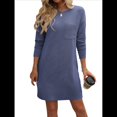 thumbnail image 2 of Vestido Mini Informal de Otoño para Mujer, con Cuello Redondo, Larga y Canalé Azul Real L, 2 of 8