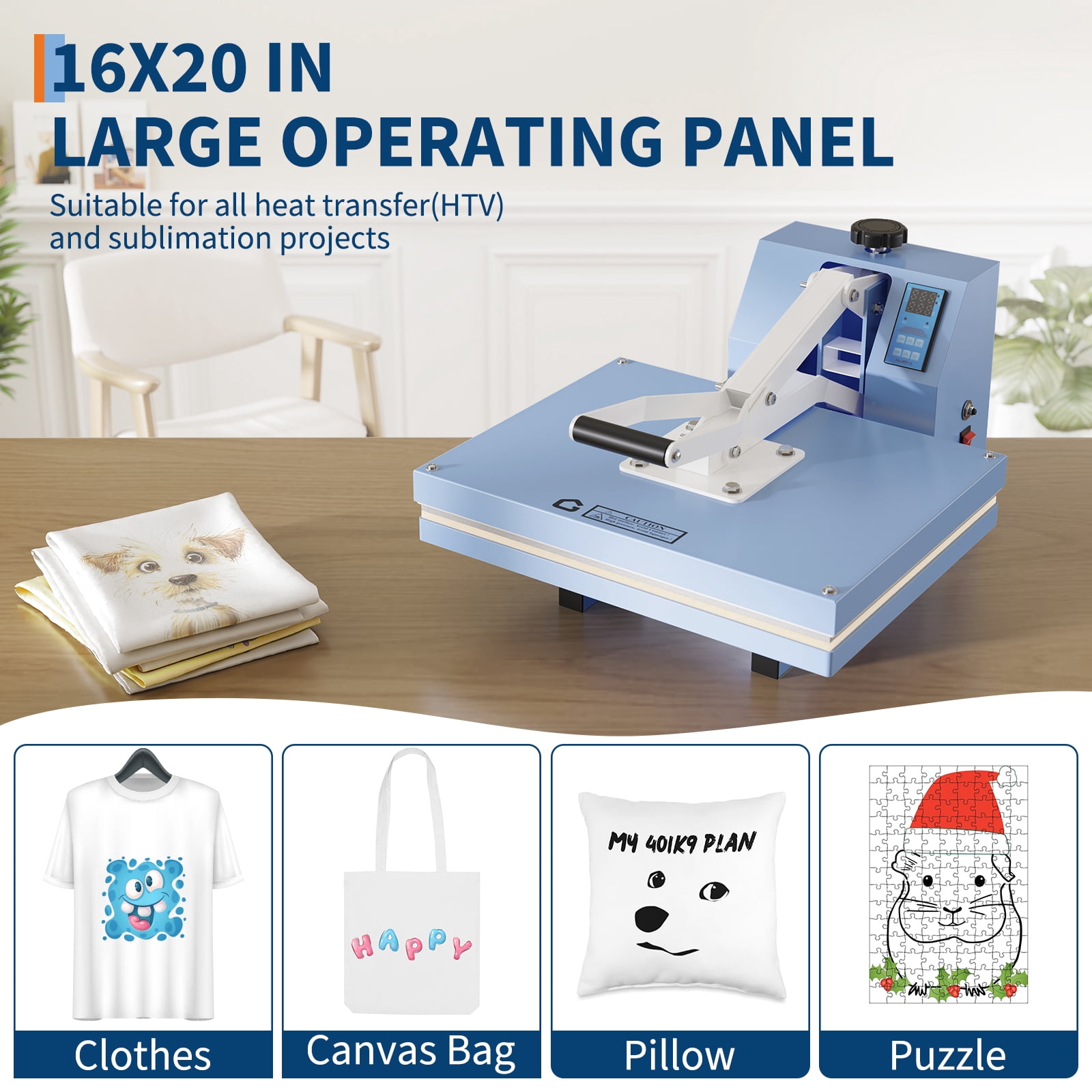 Heat Press Machine 16x20 Inch, Fixed Clamshell Design with Digital Display, 110v for t-Shirts, Hats, Mugs & Sublimation, Even Heat & Auto Shutoff